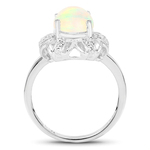 Bids.com 1.73 Carat Genuine Ethiopian Opal & White Topaz .925 Sterling Silver Ring Rings White Smoke size 7.00,size 6.00,size 8.00,size 9.00,size 5.00