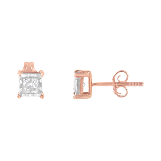 Bids.com 14K Rose Gold Plated Two-Tone .925 Sterling Silver 1/2 Cttw Princess-Cut Square Near Colorless Diamond Solitaire Miracle-Plate Stud Earrings (J-K Color, I2-I3 Clarity) Earrings White Smoke WhiteRose.Sterling Silver / 0.5