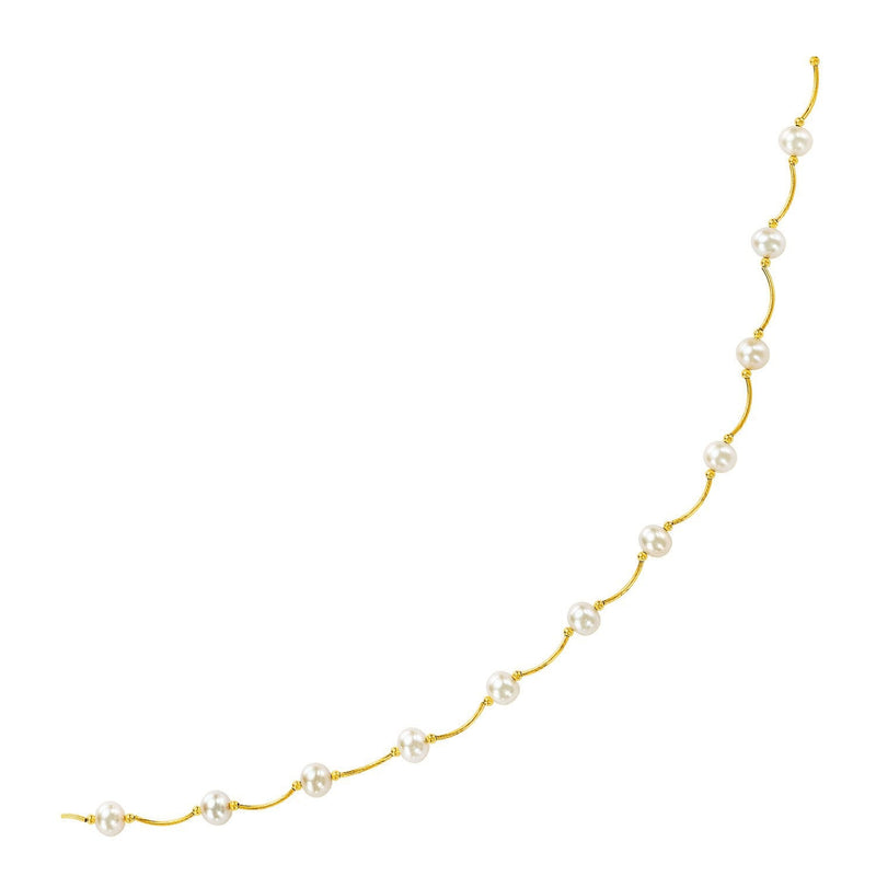 Bids.com 14k Yellow Gold Arc Link Necklace with White Pearls Necklaces White Smoke 17 / Yellow Gold