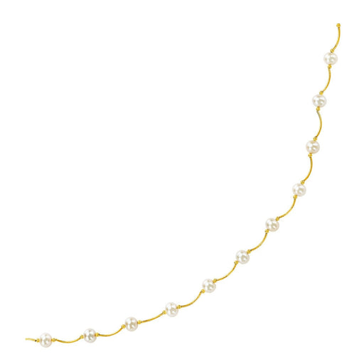 Bids.com 14k Yellow Gold Arc Link Necklace with White Pearls Necklaces White Smoke 17 / Yellow Gold