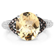 Bids.com 4.65 Carat Genuine Citrine, Champagne Diamond & White Diamond .925 Sterling Silver Ring Rings White Smoke size 7.00,size 8.00,size 6.00,size 9.00,size 5.00,size 10.00