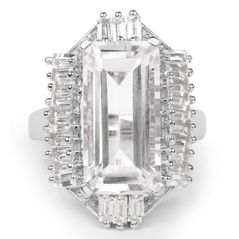 Bids.com 9.77 Carat Genuine Crystal Quartz & White Topaz .925 Sterling Silver Ring Rings White Smoke size 7.00,size 5.00,size 6.00,size 8.00,size 9.00