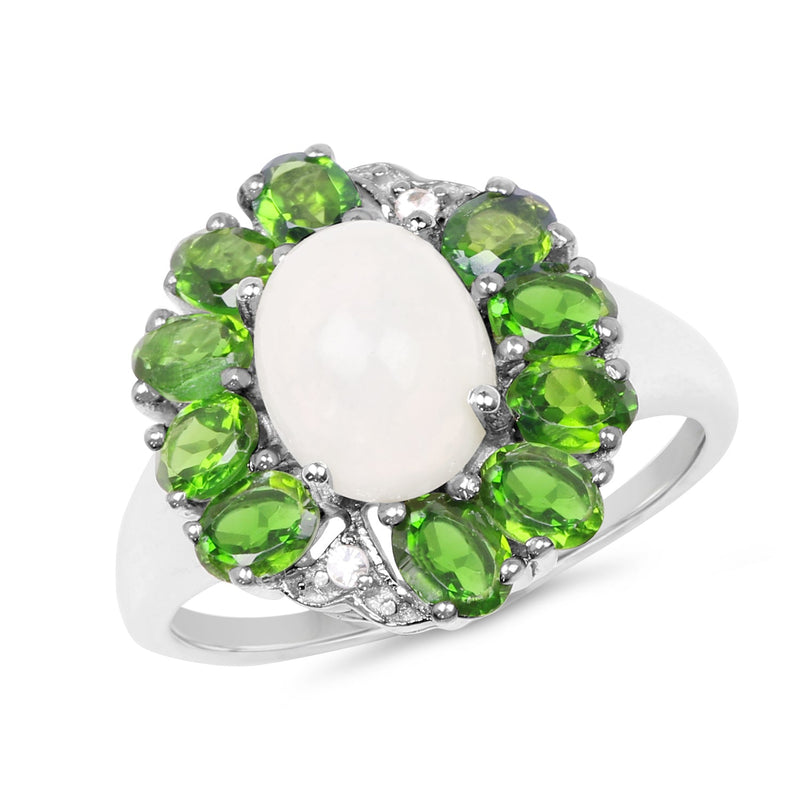 Bids.com 2.93 Carat Genuine Ethiopian Opal, Chrome Diopside & White Topaz .925 Sterling Silver Ring Rings White Smoke size 7.00,size 6.00,size 8.00,size 9.00,size 5.00,size 10.00
