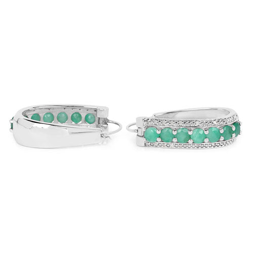 Bids.com 3.42 Carat Genuine Emerald and White Diamond .925 Sterling Silver Earrings Earrings White Smoke