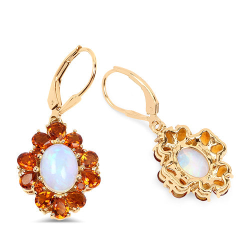 Bids.com 14K Yellow Gold Plated 5.42 Carat Genuine Ethiopian Opal, Citrine and White Topaz .925 Sterling Silver Earrings Earrings White Smoke