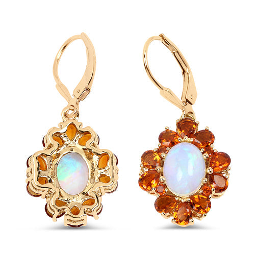 Bids.com 14K Yellow Gold Plated 5.42 Carat Genuine Ethiopian Opal, Citrine and White Topaz .925 Sterling Silver Earrings Earrings White Smoke