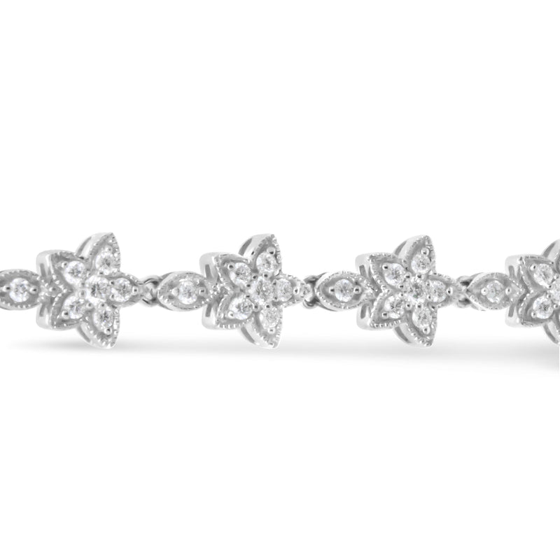 Bids.com 14K White Gold 1 1/5 Cttw Round Diamond Flower Blossom Link Bracelet (H-I Color, SI1-SI2 Clarity) - Size 7" Bracelets White Smoke Yellow.Gold / 7,White.Gold / 7
