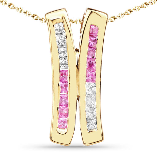 Bids.com 14K Yellow Gold Plated 1.08 Carat Genuine Pink Sapphire and White Sapphire .925 Sterling Silver Pendant Pendants White Smoke