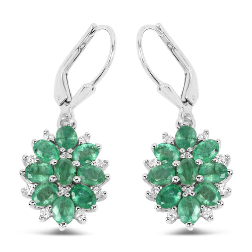 Bids.com 3.04 Carat Genuine Zambian Emerald and White Zircon .925 Sterling Silver Earrings Earrings White Smoke Default Title