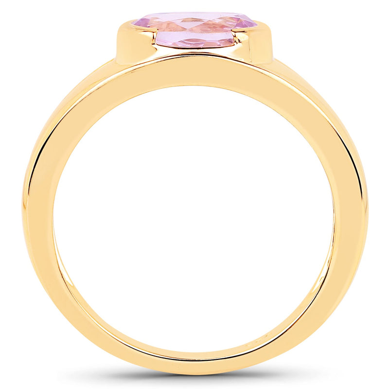 Bids.com 14K Yellow Gold Plated 2.40 Carat Genuine Kunzite .925 Sterling Silver Ring Rings White Smoke size 7.00,size 6.00,size 8.00,size 9.00