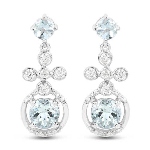 Bids.com 4.42 Carat Genuine Aquamarine and White Zircon .925 Sterling Silver Earrings Earrings White Smoke Default Title
