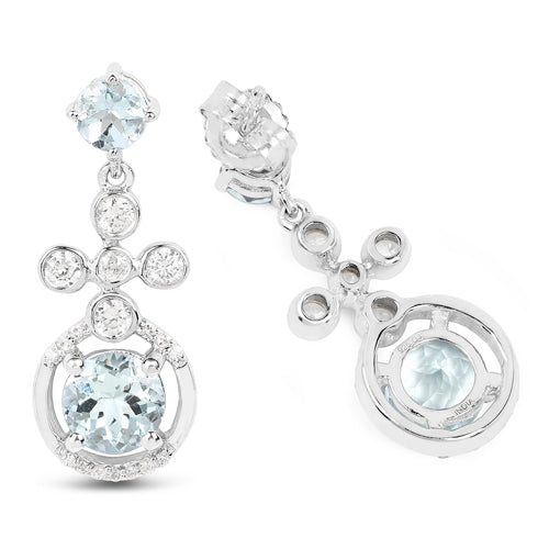 Bids.com 4.42 Carat Genuine Aquamarine and White Zircon .925 Sterling Silver Earrings Earrings White Smoke