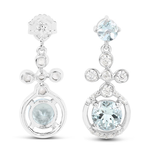 Bids.com 4.42 Carat Genuine Aquamarine and White Zircon .925 Sterling Silver Earrings Earrings White Smoke