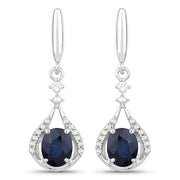 Bids.com 0.86 Carat Genuine Blue Sapphire and White Diamond 14K White Gold Earrings Earrings White Smoke Default Title