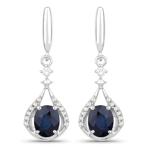 Bids.com 0.86 Carat Genuine Blue Sapphire and White Diamond 14K White Gold Earrings Earrings White Smoke Default Title