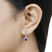Bids.com 0.86 Carat Genuine Blue Sapphire and White Diamond 14K White Gold Earrings Earrings Tan