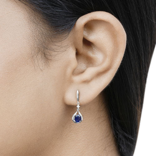 Bids.com 0.86 Carat Genuine Blue Sapphire and White Diamond 14K White Gold Earrings Earrings Tan