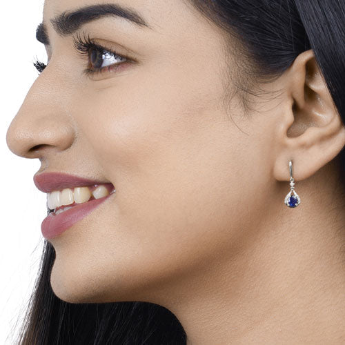 Bids.com 0.86 Carat Genuine Blue Sapphire and White Diamond 14K White Gold Earrings Earrings Tan