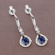 Bids.com 0.86 Carat Genuine Blue Sapphire and White Diamond 14K White Gold Earrings Earrings Dim Gray