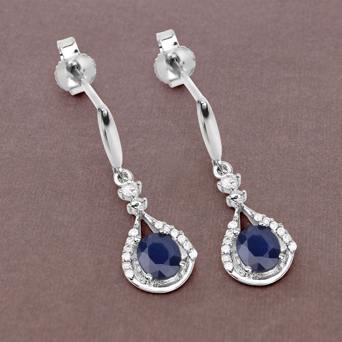 Bids.com 0.86 Carat Genuine Blue Sapphire and White Diamond 14K White Gold Earrings Earrings Dim Gray