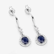 Bids.com 0.86 Carat Genuine Blue Sapphire and White Diamond 14K White Gold Earrings Earrings White Smoke