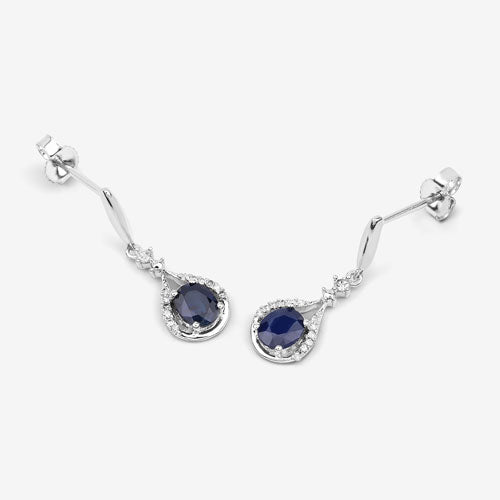 Bids.com 0.86 Carat Genuine Blue Sapphire and White Diamond 14K White Gold Earrings Earrings White Smoke
