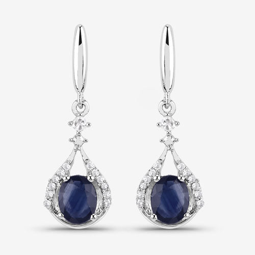 Bids.com 0.86 Carat Genuine Blue Sapphire and White Diamond 14K White Gold Earrings Earrings White Smoke