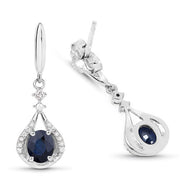 Bids.com 0.86 Carat Genuine Blue Sapphire and White Diamond 14K White Gold Earrings Earrings White Smoke