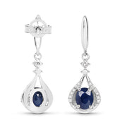 Bids.com 0.86 Carat Genuine Blue Sapphire and White Diamond 14K White Gold Earrings Earrings White Smoke