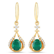 Bids.com 0.70 Carat Genuine Zambian Emerald and White Diamond 14K Yellow Gold Earrings Earrings White Smoke Default Title
