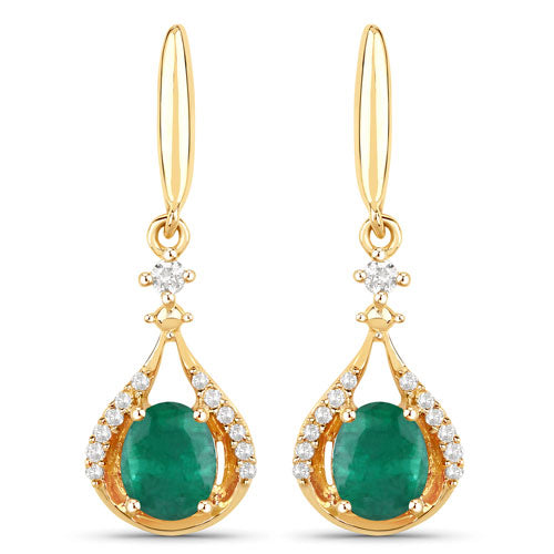 Bids.com 0.70 Carat Genuine Zambian Emerald and White Diamond 14K Yellow Gold Earrings Earrings White Smoke Default Title