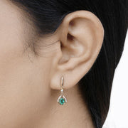 Bids.com 0.70 Carat Genuine Zambian Emerald and White Diamond 14K Yellow Gold Earrings Earrings Tan
