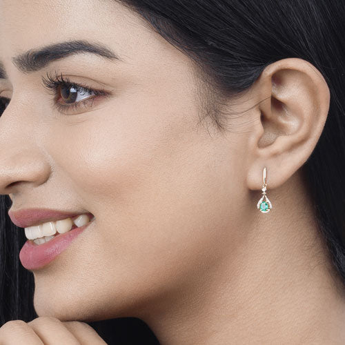 Bids.com 0.70 Carat Genuine Zambian Emerald and White Diamond 14K Yellow Gold Earrings Earrings Tan