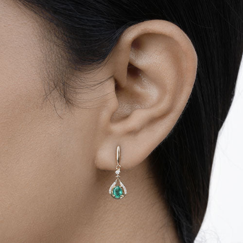 Bids.com 0.70 Carat Genuine Zambian Emerald and White Diamond 14K Yellow Gold Earrings Earrings Black