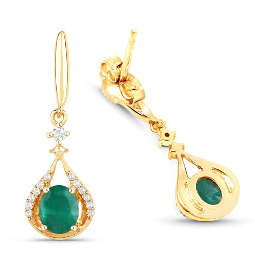 Bids.com 0.70 Carat Genuine Zambian Emerald and White Diamond 14K Yellow Gold Earrings Earrings White Smoke