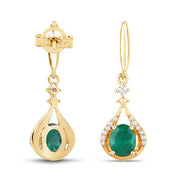 Bids.com 0.70 Carat Genuine Zambian Emerald and White Diamond 14K Yellow Gold Earrings Earrings White Smoke