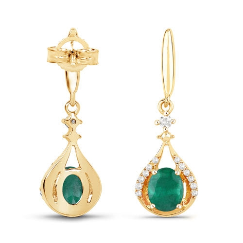 Bids.com 0.70 Carat Genuine Zambian Emerald and White Diamond 14K Yellow Gold Earrings Earrings White Smoke