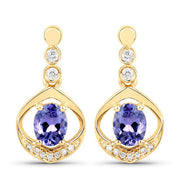 Bids.com 0.76 Carat Genuine Tanzanite and White Diamond 14K Yellow Gold Earrings Earrings White Smoke Default Title