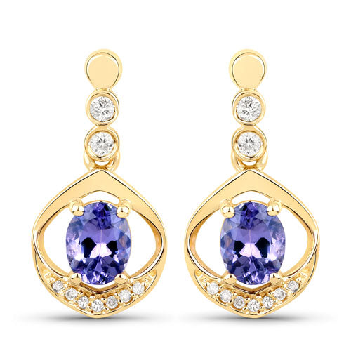Bids.com 0.76 Carat Genuine Tanzanite and White Diamond 14K Yellow Gold Earrings Earrings White Smoke Default Title