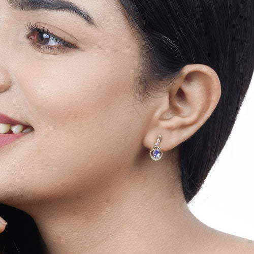 Bids.com 0.76 Carat Genuine Tanzanite and White Diamond 14K Yellow Gold Earrings Earrings Black