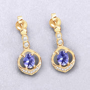 Bids.com 0.76 Carat Genuine Tanzanite and White Diamond 14K Yellow Gold Earrings Earrings Light Gray