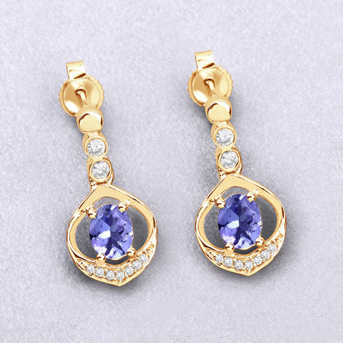 Bids.com 0.76 Carat Genuine Tanzanite and White Diamond 14K Yellow Gold Earrings Earrings Light Gray