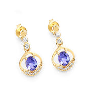 Bids.com 0.76 Carat Genuine Tanzanite and White Diamond 14K Yellow Gold Earrings Earrings White Smoke