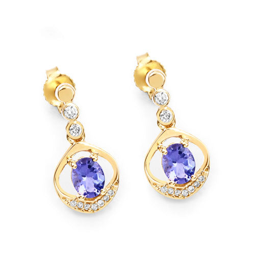 Bids.com 0.76 Carat Genuine Tanzanite and White Diamond 14K Yellow Gold Earrings Earrings White Smoke