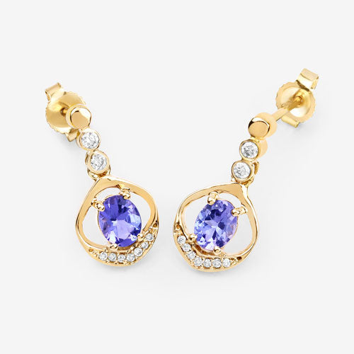 Bids.com 0.76 Carat Genuine Tanzanite and White Diamond 14K Yellow Gold Earrings Earrings White Smoke