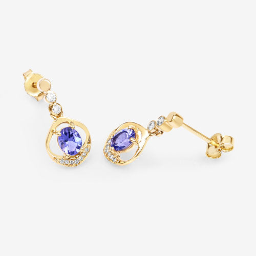 Bids.com 0.76 Carat Genuine Tanzanite and White Diamond 14K Yellow Gold Earrings Earrings White Smoke