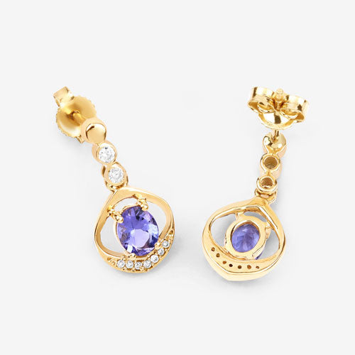 Bids.com 0.76 Carat Genuine Tanzanite and White Diamond 14K Yellow Gold Earrings Earrings White Smoke