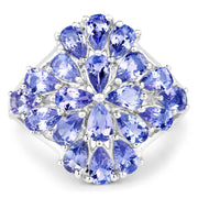 Bids.com 4.20 Carat Genuine Tanzanite .925 Sterling Silver Ring Rings White Smoke size 9.00,size 6.00,size 7.00,size 8.00,size 5.00