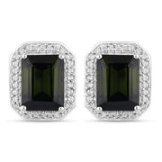 Bids.com 3.57 Carat Genuine Green Tourmaline and White Diamond 14K White Gold Earrings Earrings White Smoke Default Title