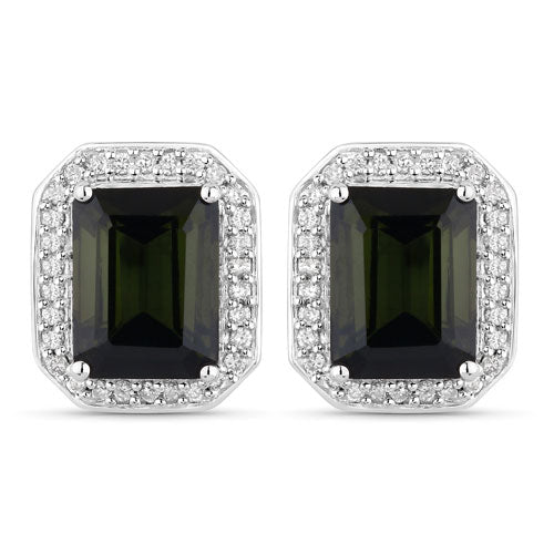 Bids.com 3.57 Carat Genuine Green Tourmaline and White Diamond 14K White Gold Earrings Earrings White Smoke Default Title